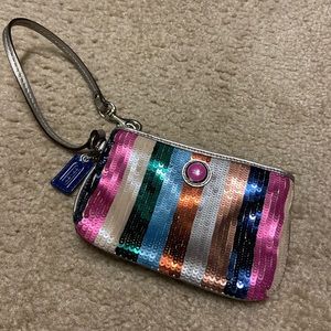 COACH Poppy Legacy Stripe Sequin Small Wristlet - 48572